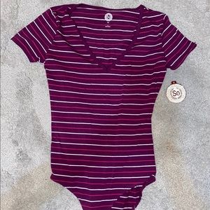 Purple pink striped bodysuit t shirt leotard